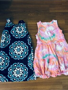 Crewcuts kids Pink Tie-Dye Ruffle Tank Dress & Gap aqua & navy alone dress Sz 5